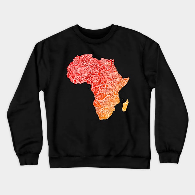 Colorful mandala art map of Africa with text in red and orange Crewneck Sweatshirt by Happy Citizen